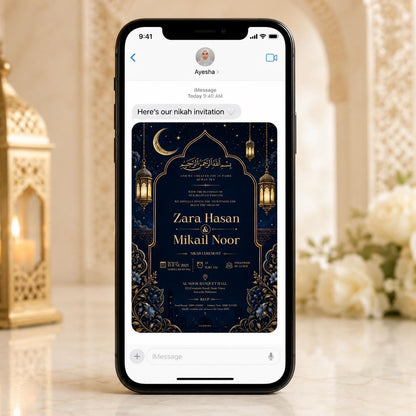 Mosque Navy Gold Nikah Invitation — print-ready nikah ceremony design from VoltBy