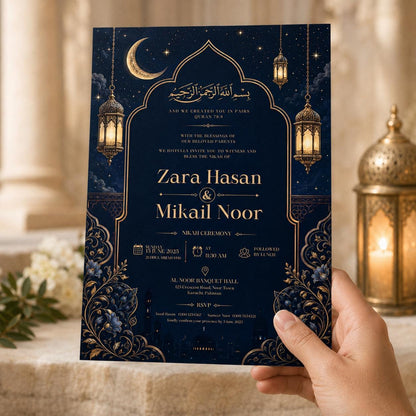 Mosque Navy Gold Nikah Invitation — digital invitation, instant download