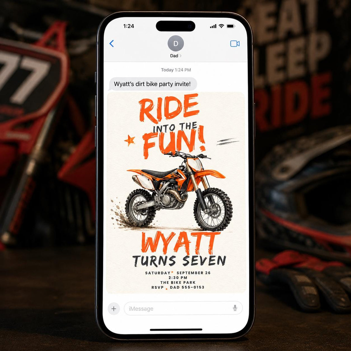 Motorcycle Dirt Bike Birthday Invitation for Boys — race car design