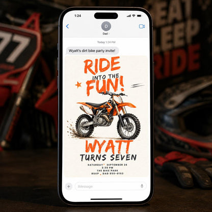 Motorcycle Dirt Bike Birthday Invitation for Boys — race car design