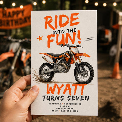 Motorcycle Dirt Bike Birthday Invitation for Boys — invitation you personalize in Canva