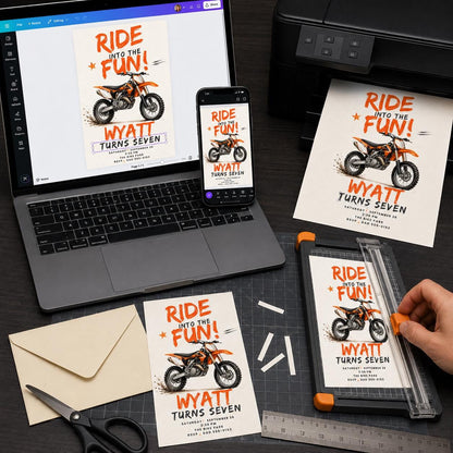 Motorcycle Dirt Bike Birthday Invitation for Boys — print-ready birthday party design from VoltBy