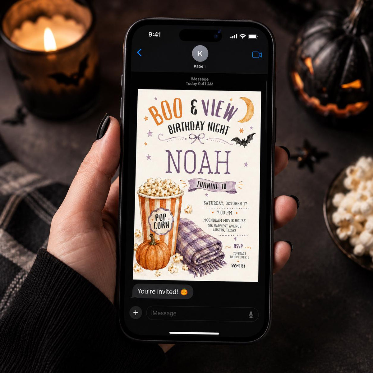 Movie Kids Halloween 10th Birthday Invitation — ghost design