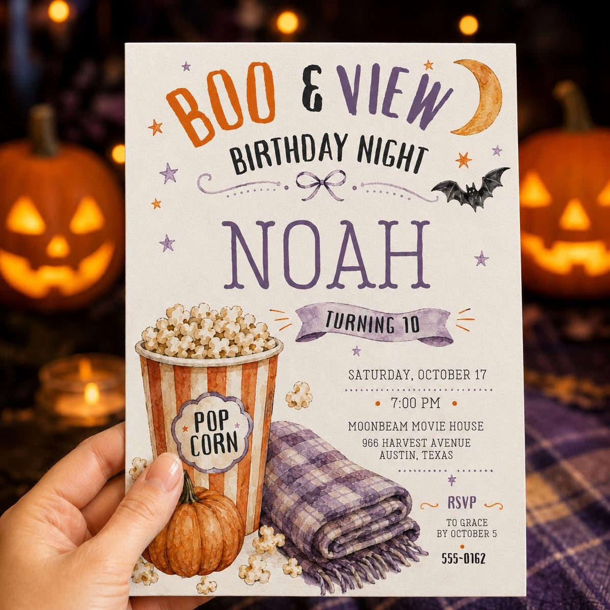 Movie Kids Halloween 10th Birthday Invitation — invitation you personalize in Canva