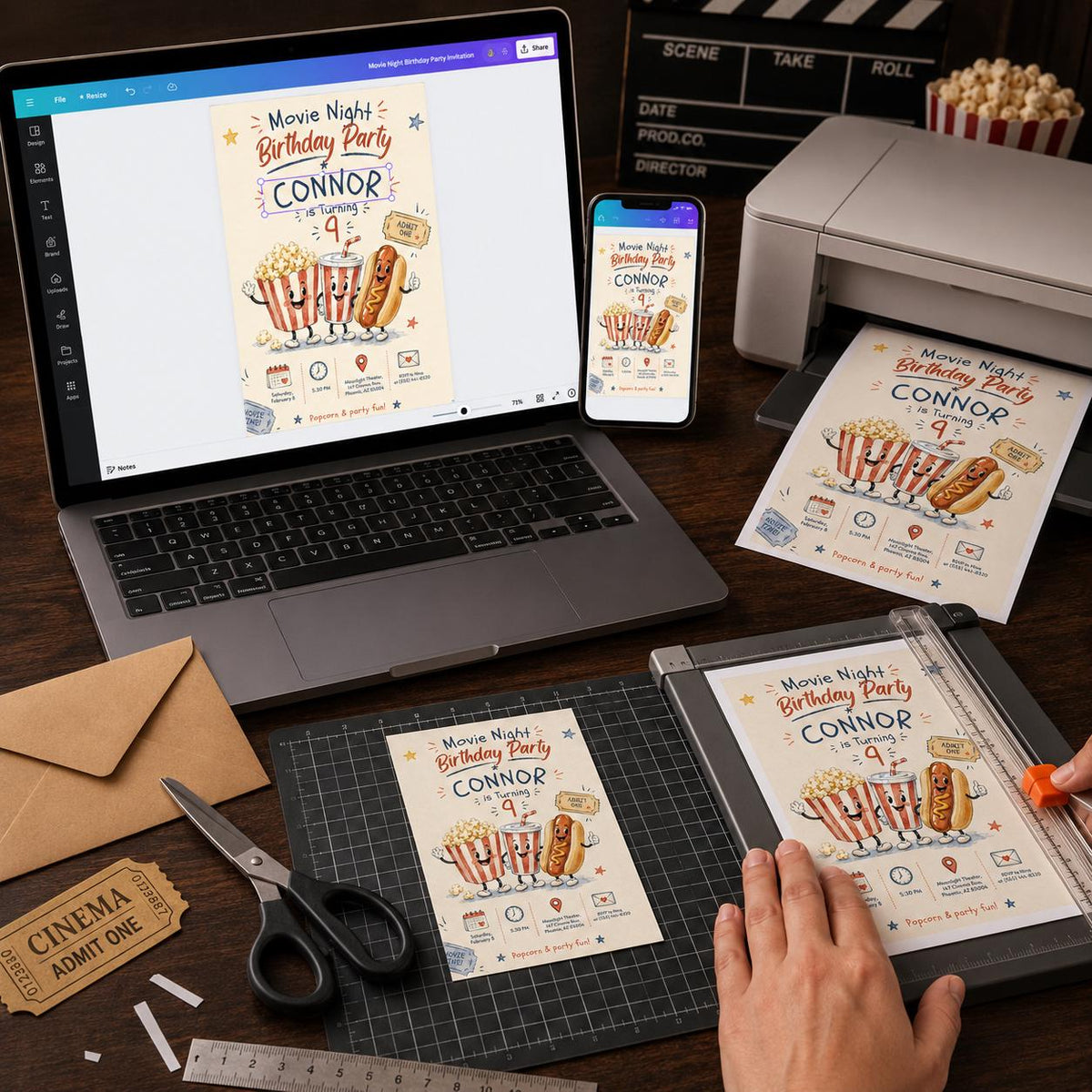 Movie Night 9th Birthday Invitation — digital invitation, instant download