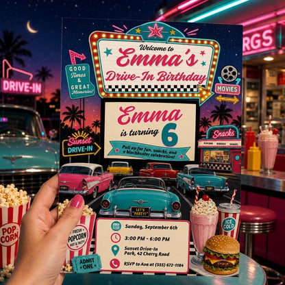 Movie Retro Drive In Birthday Invitation — invitation you personalize in Canva