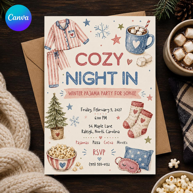 Movie Winter Pajama Party Invitation for Girls