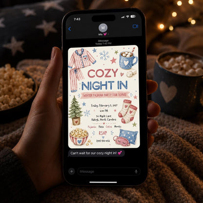 Movie Winter Pajama Party Invitation for Girls — sleepover design