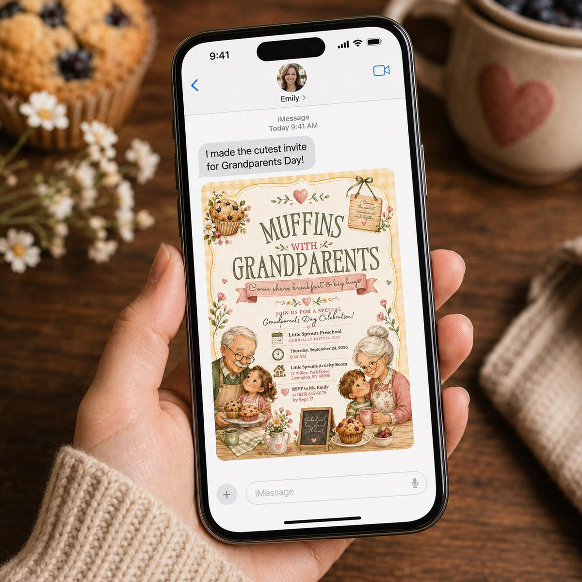 Muffins With Grandparents Invitation — invitation you personalize in Canva