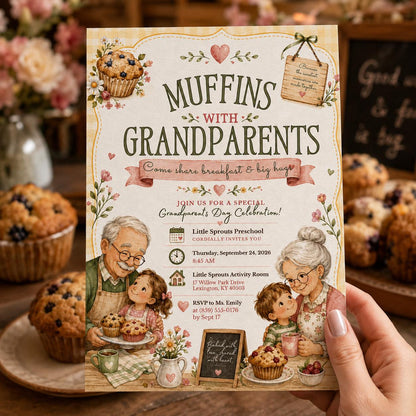 Muffins With Grandparents Invitation — print-ready Grandparents Day design from VoltBy