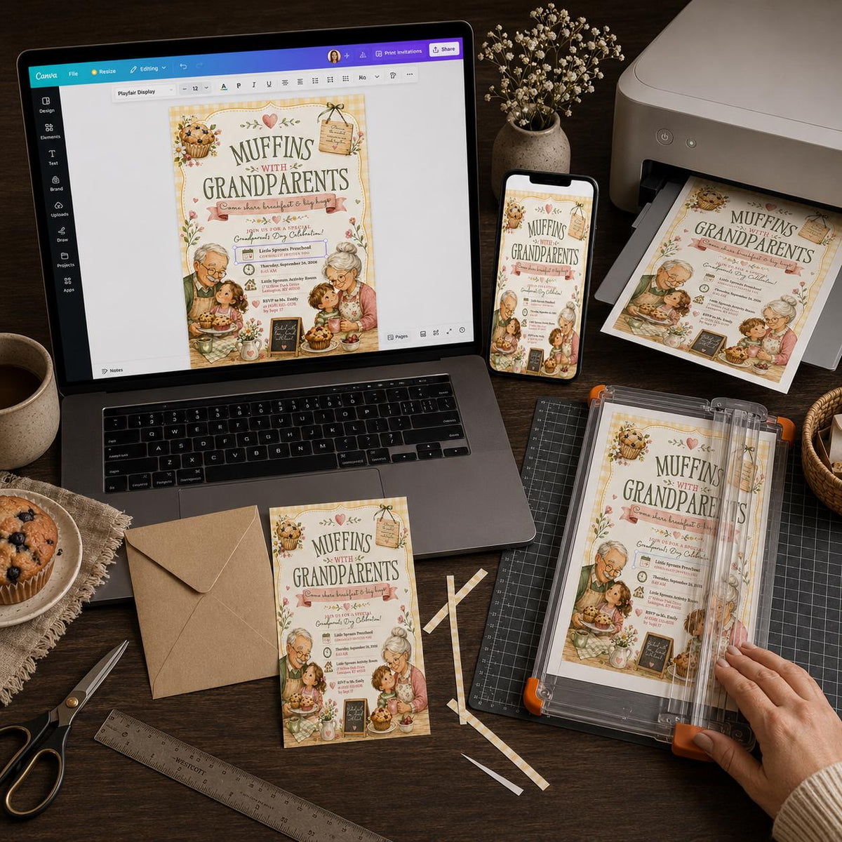 Muffins With Grandparents Invitation — digital invitation, instant download