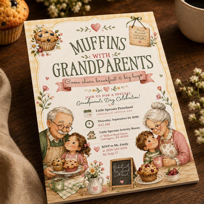 Muffins With Grandparents Invitation — Grandparents Day stationery by VoltBy