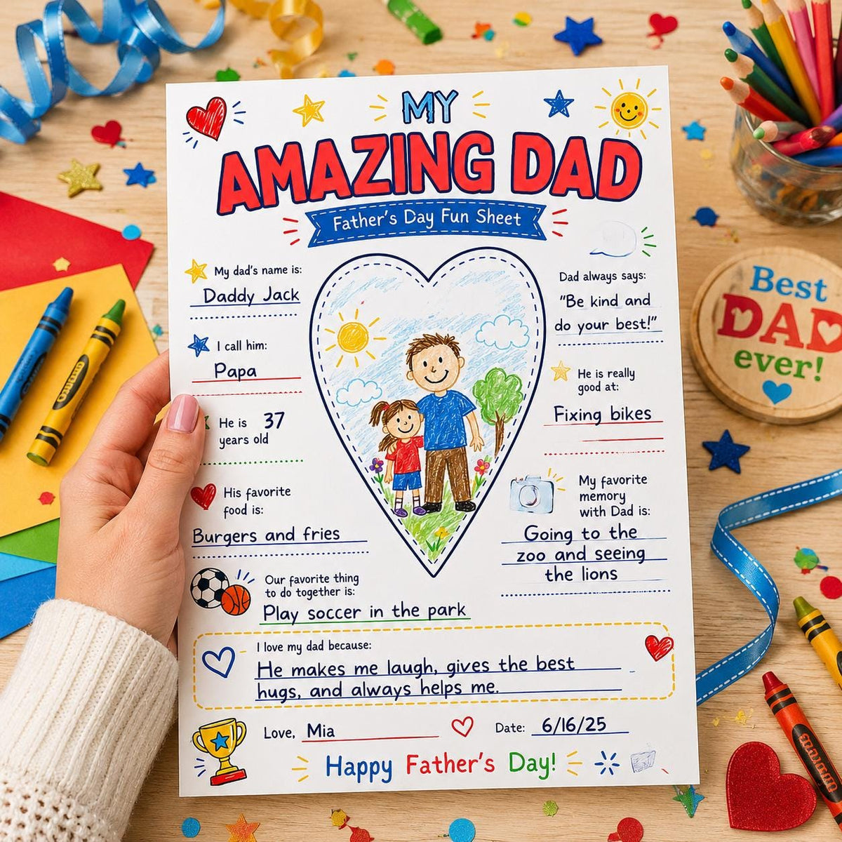 My Amazing Dad Father's Day Fun Sheet in blue and red