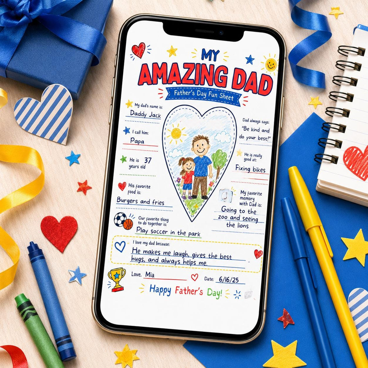 My Amazing Dad Father's Day Fun Sheet — printable worksheet you personalize in Canva