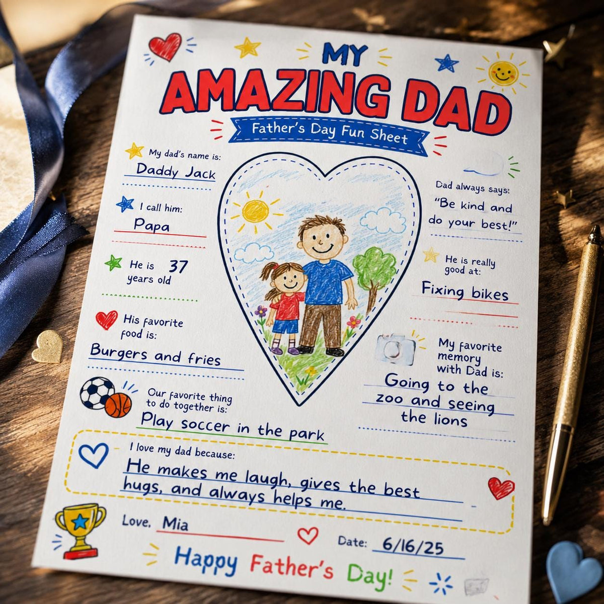 My Amazing Dad Father's Day Fun Sheet — digital printable worksheet, instant download