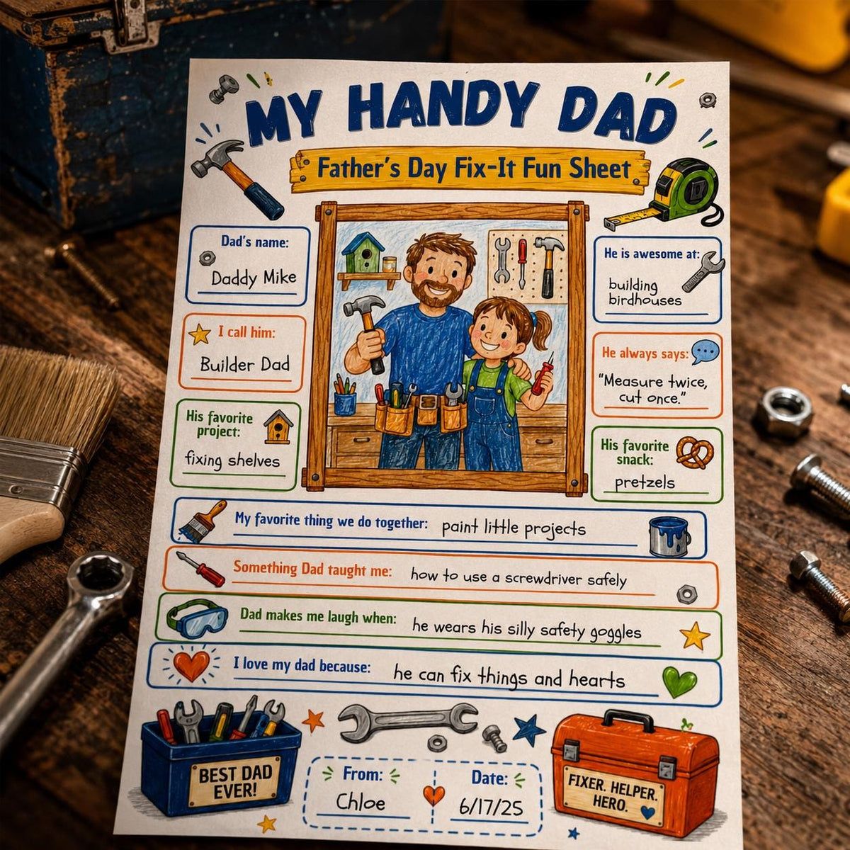 My Handy Dad Father's Day Tool Worksheet — tools design