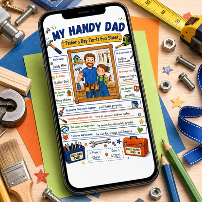 My Handy Dad Father's Day Tool Worksheet — printable worksheet you personalize in Canva