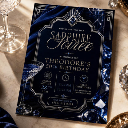 Navy and Blue 50th Birthday Invitation — cocktail design