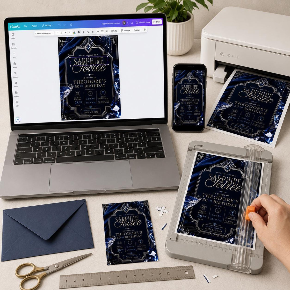 Navy and Blue 50th Birthday Invitation — invitation you personalize in Canva