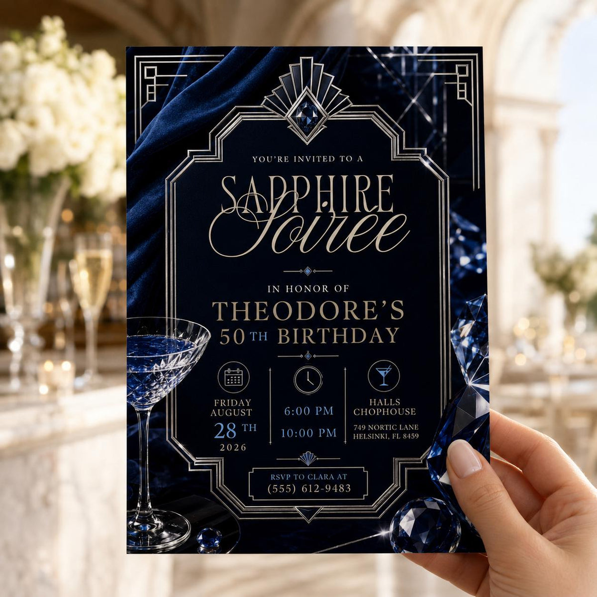 Navy and Blue 50th Birthday Invitation — print-ready 50th birthday party design from VoltBy
