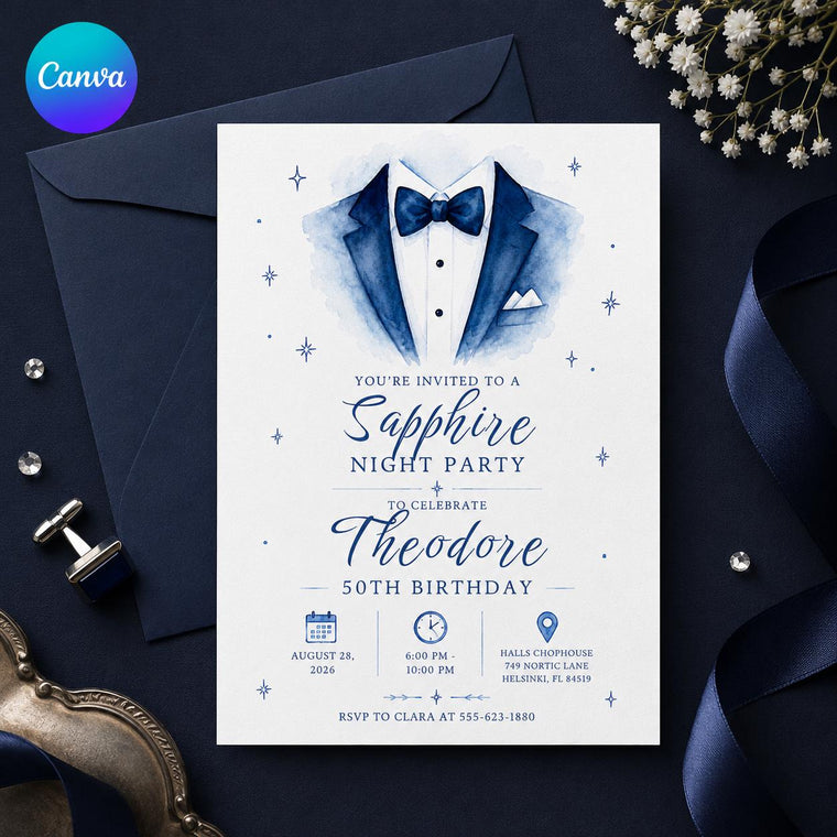 Navy and Blue 50th Birthday Invitation for Him