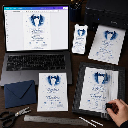 Navy and Blue 50th Birthday Invitation for Him — elegant 50th birthday party design