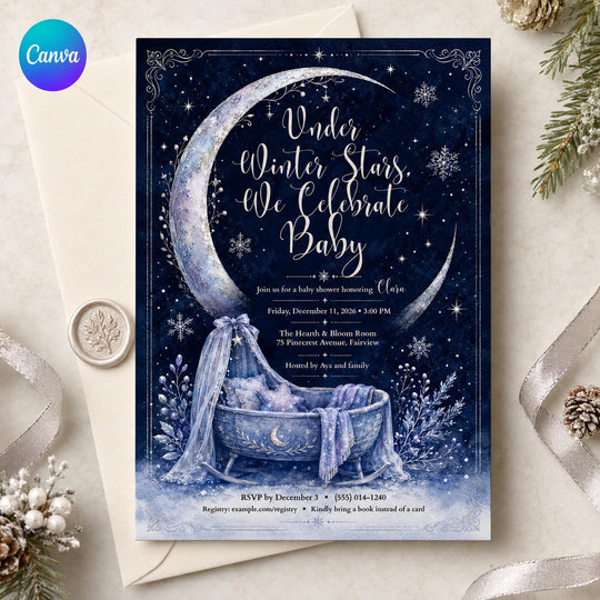 Navy and Blue Celestial Baby Shower Invitation