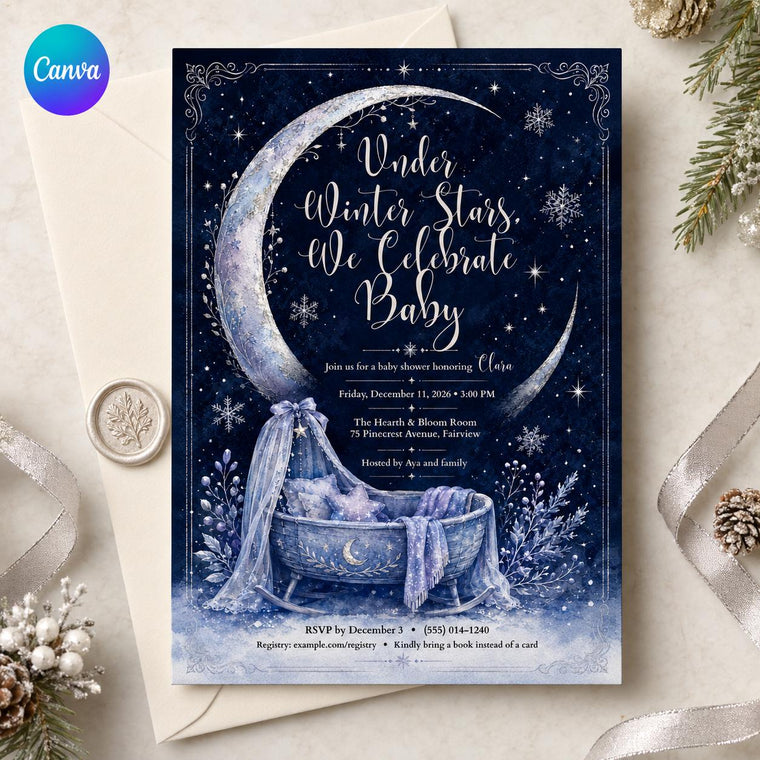 Navy and Blue Celestial Baby Shower Invitation
