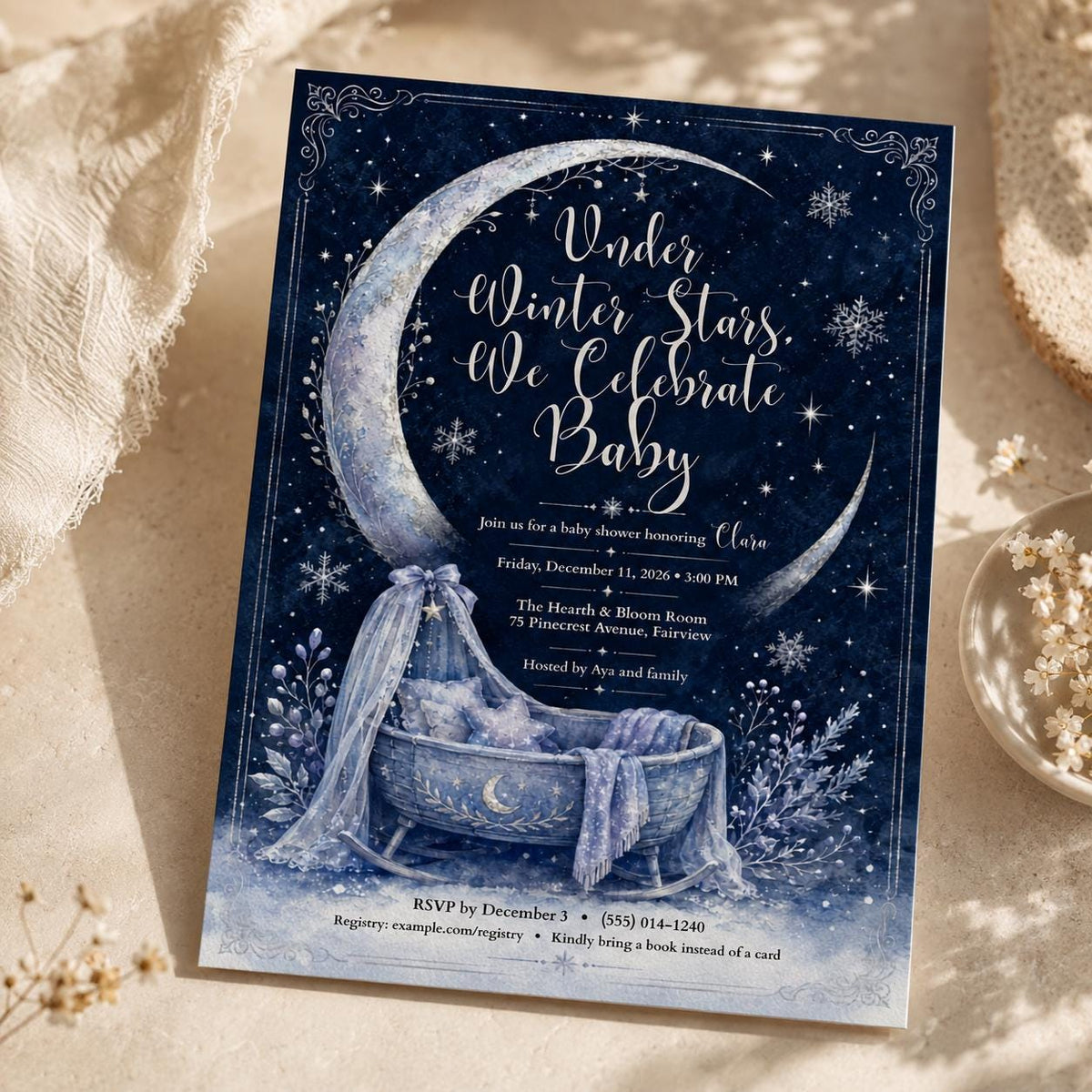 Navy and Blue Celestial Baby Shower Invitation — digital invitation, instant download