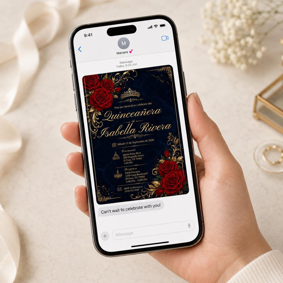 Navy and Blue Quinceañera Invitation in Spanish — invitation you personalize in Canva