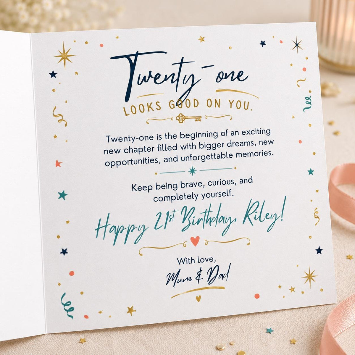 Navy and Gold 21st Birthday Greeting Card — greeting card you personalize in Canva