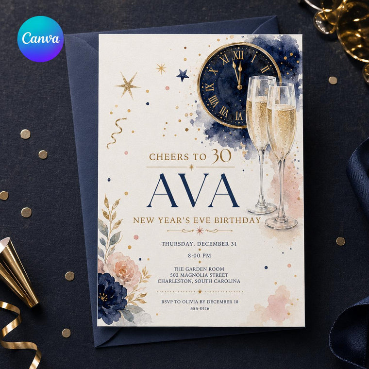 Navy and Gold 30th Birthday New Year's Eve Invitation