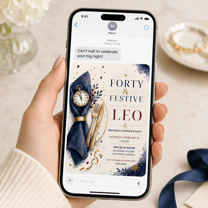 Navy and Gold 40th Birthday Dinner Invitation — celestial design