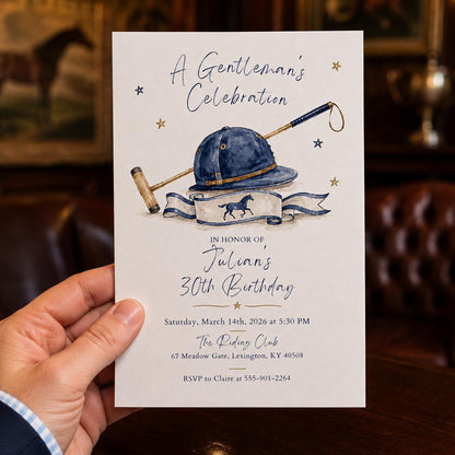 Navy and Gold Equestrian 30th Birthday Invitation — invitation you personalize in Canva