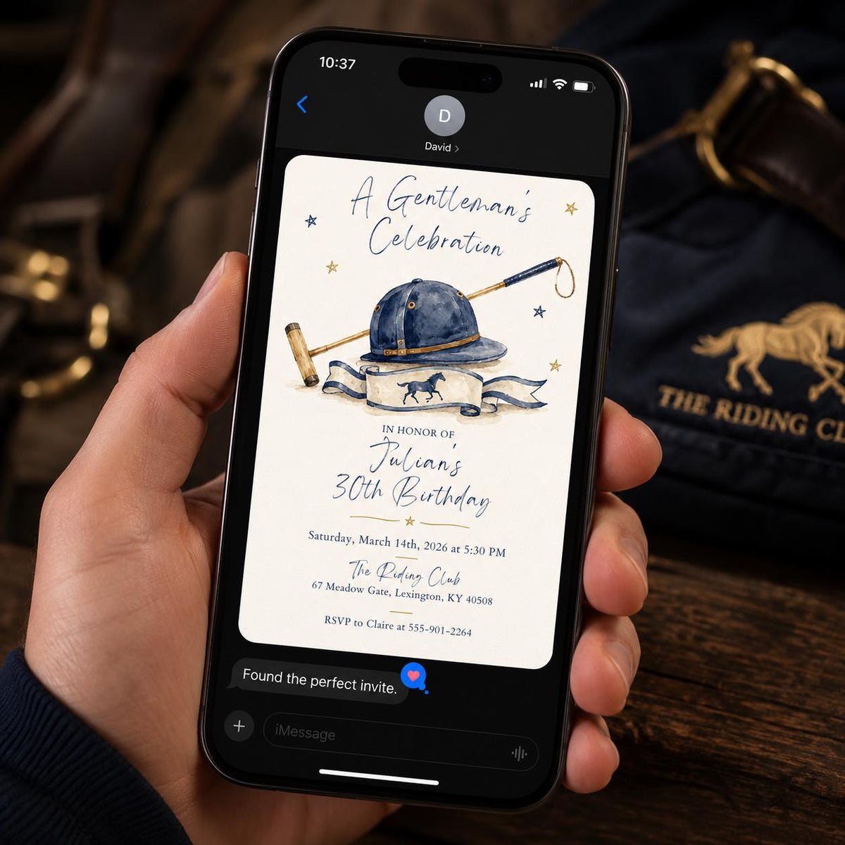 Navy and Gold Equestrian 30th Birthday Invitation — digital invitation, instant download