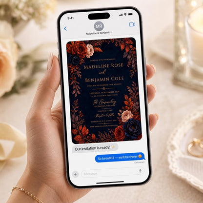 Navy Elegant Fall Wedding Invitation — digital invitation, instant download