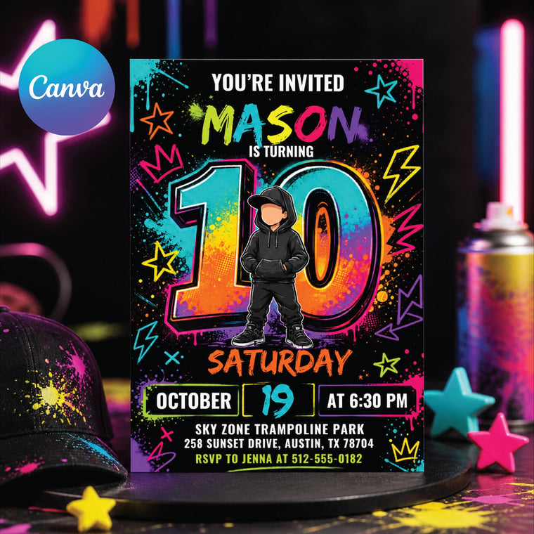 Neon 10th Birthday Invitation for Boys