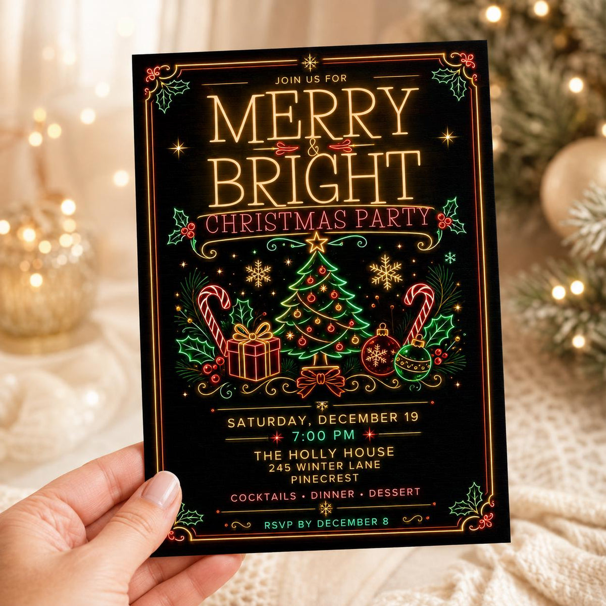 Neon Christmas Party Invitation — invitation you personalize in Canva