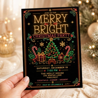 Neon Christmas Party Invitation — invitation you personalize in Canva
