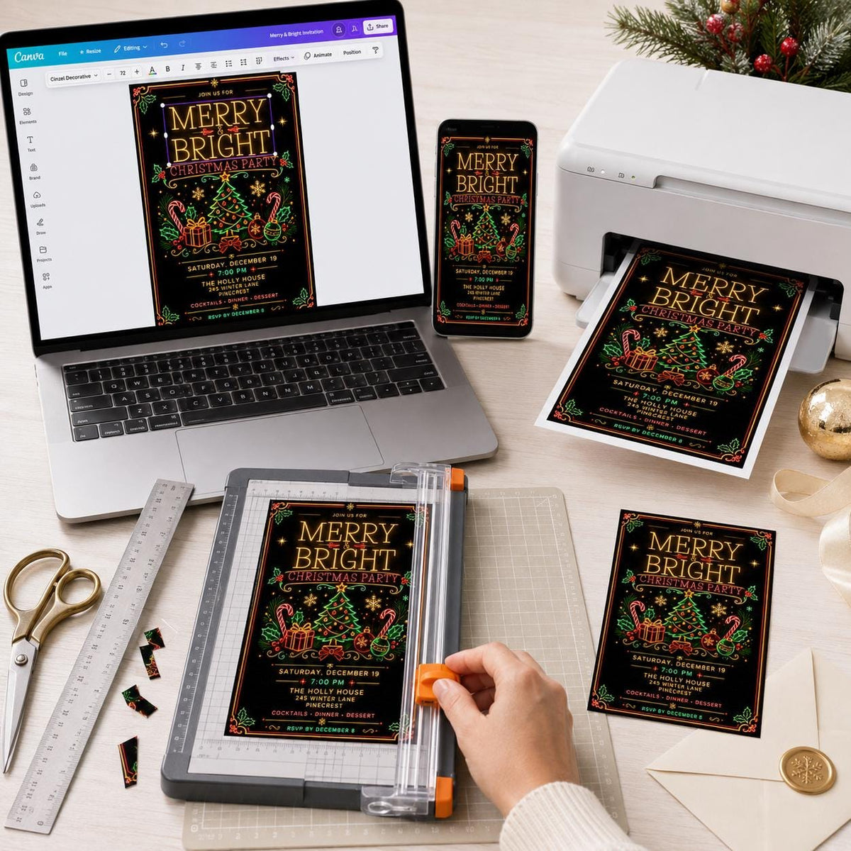 Neon Christmas Party Invitation — print-ready Christmas celebration design from VoltBy