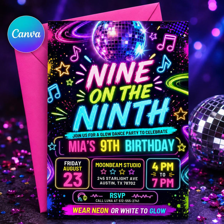 Neon Disco Glow Dance Party Invitation