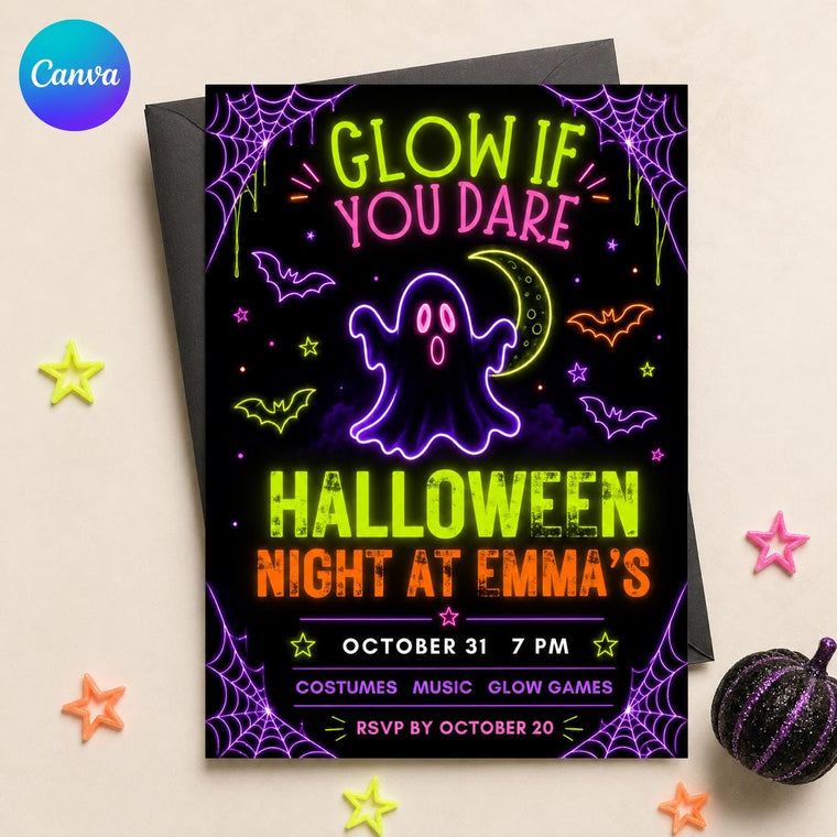 Neon Glow Halloween Party Invitation