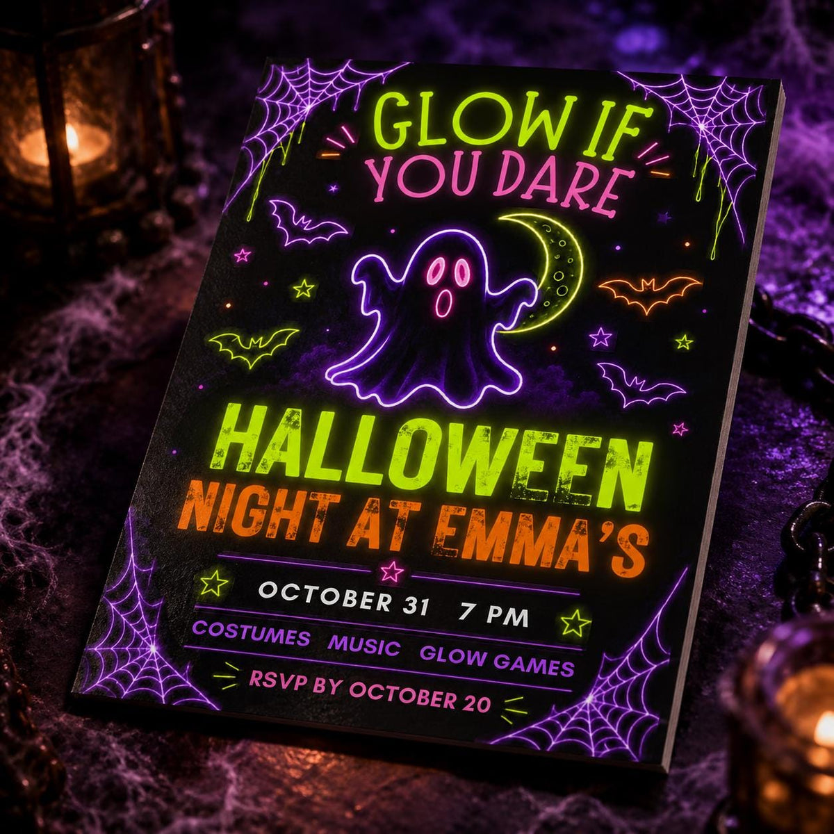 Neon Glow Halloween Party Invitation — digital invitation, instant download