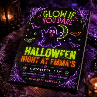 Neon Glow Halloween Party Invitation — digital invitation, instant download