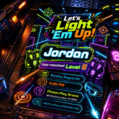 Neon Laser Tag Party Invitation — invitation you personalize in Canva