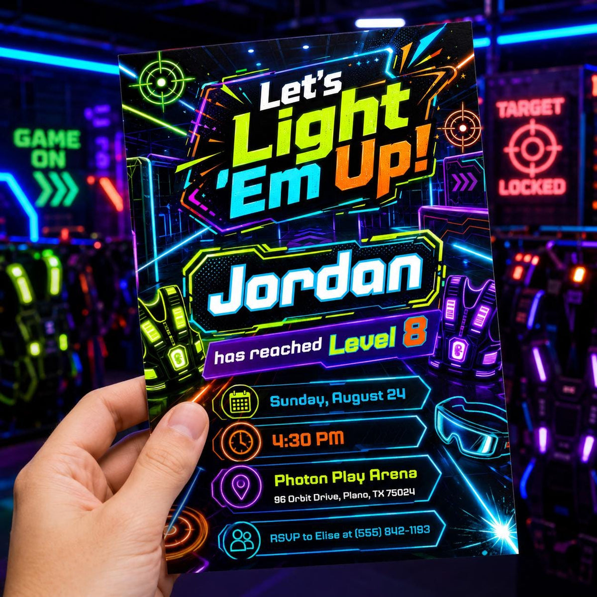 Neon Laser Tag Party Invitation — digital invitation, instant download