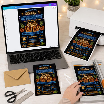 Neon Oktoberfest Birthday Invitation — print-ready birthday party design from VoltBy