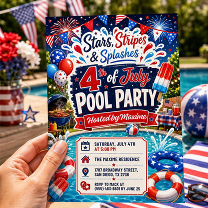 Neon Pool Party Birthday Invitation — print-ready birthday party design from VoltBy