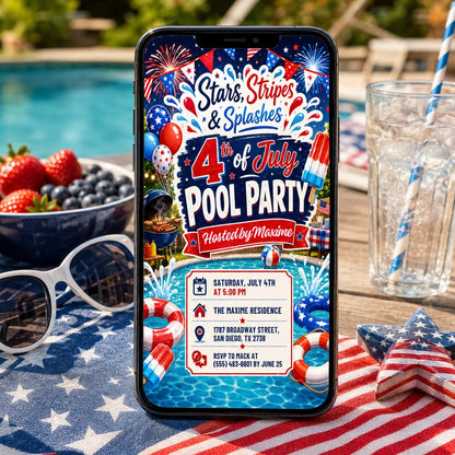Neon Pool Party Birthday Invitation — digital invitation, instant download