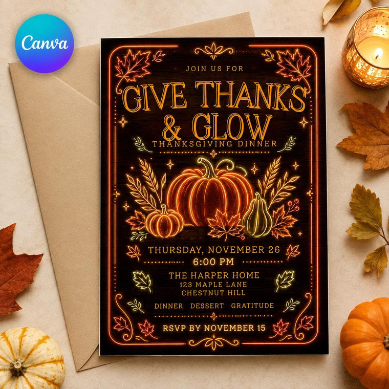 Neon Thanksgiving Dinner Invitation